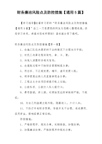 财务廉洁风险点及防控措施【通用5篇】