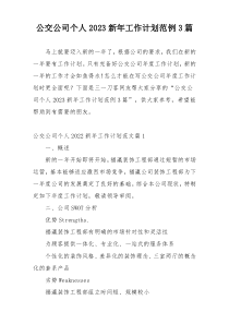 公交公司个人2023新年工作计划范例3篇