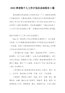 2023养老院个人工作计划及总结报告3篇