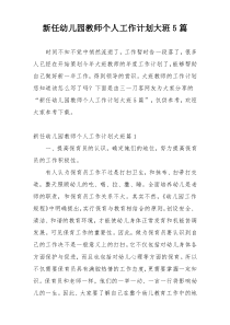 新任幼儿园教师个人工作计划大班5篇