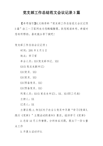党支部工作总结范文会议记录3篇