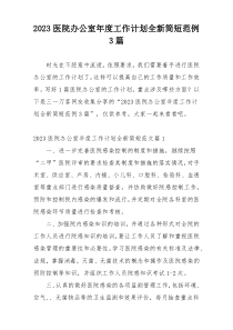 2023医院办公室年度工作计划全新简短范例3篇