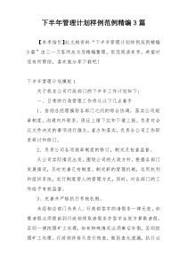 下半年管理计划样例范例精编3篇