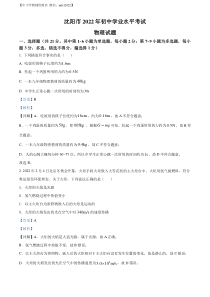 精品解析：2022年辽宁省沈阳市中考物理试题（解析版）