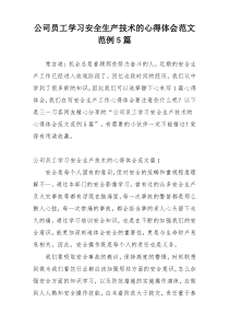 公司员工学习安全生产技术的心得体会范文范例5篇