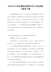 [500字]小学计算机老师的半年工作总结范文报告5篇