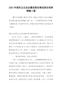 2023年度民主生活会整改落实情况报告范例精编3篇