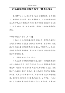 市场营销的实习报告范文（精选5篇）