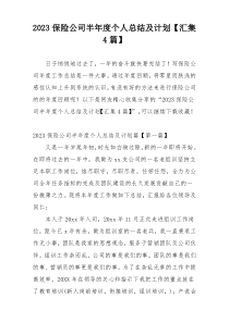 2023保险公司半年度个人总结及计划【汇集4篇】