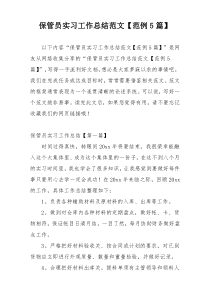 保管员实习工作总结范文【范例5篇】