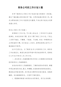财务公司的工作计划3篇