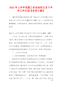 2023年上半年党建工作总结范文及下半年工作计划【实用5篇】