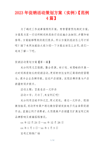 2023年促销活动策划方案（实例）【范例4篇】