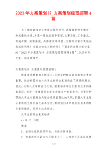2023年方案策划书_方案策划经理招聘4篇