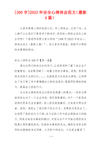 [300字]2023年安全心得体会范文（最新4篇）