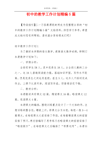 初中的教学工作计划精编5篇