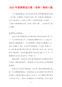 2023年营销策划方案（实例）案例5篇
