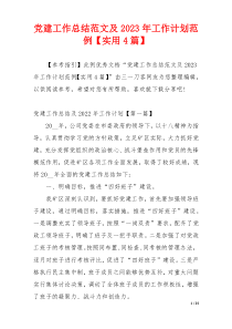 党建工作总结范文及2023年工作计划范例【实用4篇】