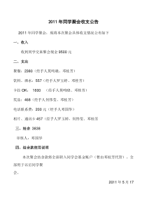 XXXX年同学聚会收支公告