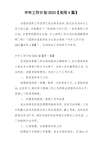 半年工作计划2023【实用4篇】