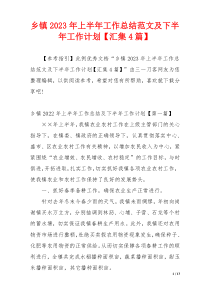 乡镇2023年上半年工作总结范文及下半年工作计划【汇集4篇】