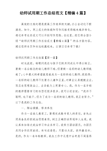 幼师试用期工作总结范文【精编4篇】