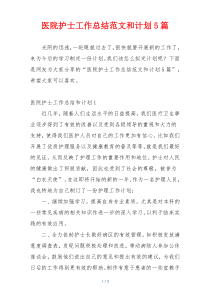 医院护士工作总结范文和计划5篇