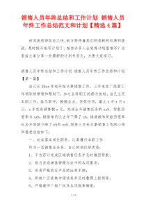 销售人员年终总结和工作计划 销售人员年终工作总结范文和计划【精选4篇】