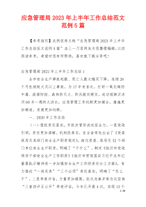应急管理局2023年上半年工作总结范文范例5篇
