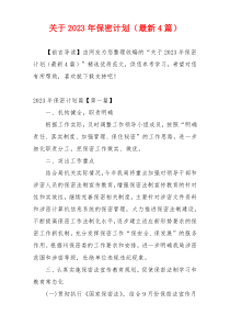 关于2023年保密计划（最新4篇）
