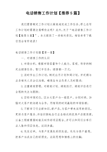 电话销售工作计划【推荐5篇】