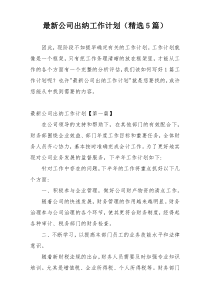 最新公司出纳工作计划（精选5篇）