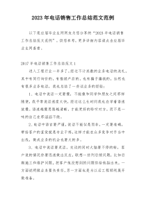 2023年电话销售工作总结范文范例