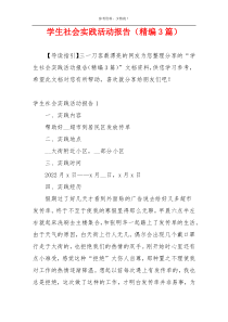 学生社会实践活动报告（精编3篇）