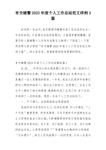 有关辅警2023年度个人工作总结范文样例3篇
