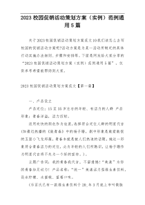 2023校园促销活动策划方案（实例）范例通用5篇