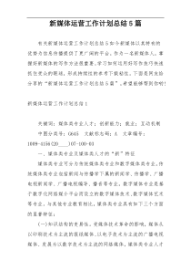 新媒体运营工作计划总结5篇