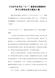 《习近平总书记“七一”重要讲话稿精神》学习心得体会范文精选5篇