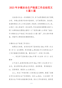 2023年乡镇安全生产检查工作总结范文5篇5篇