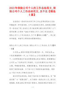 2023年保险公司个人的工作总结范文_保险公司个人工作总结范文,及不足【精选5篇】