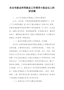 在全市就业和再就业工作领导小组会议上的讲话稿