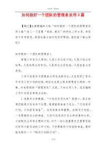 如何做好一个团队的管理者实用3篇
