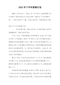 2023年下半年营销计划