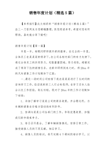 销售年度计划（精选5篇）