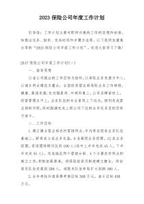 2023保险公司年度工作计划