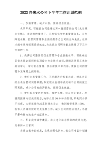2023自来水公司下半年工作计划范例