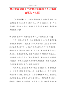学习湖南省第十二次党代会精神个人心得体会范文（4篇）
