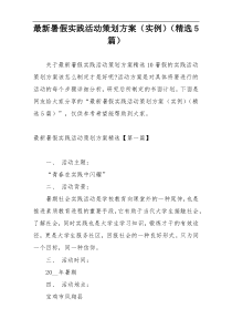 最新暑假实践活动策划方案（实例）（精选5篇）