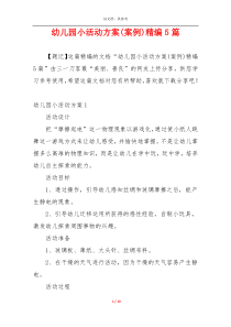 幼儿园小活动方案(案例)精编5篇