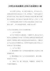大学生水电站基层人员实习总结报告5篇
